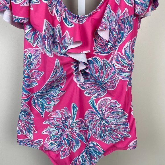 Marilyn Monroe Swimwear One Piece Swimsuit Cold Shoulder Pink Floral Print 2X - Picture 3 of 7